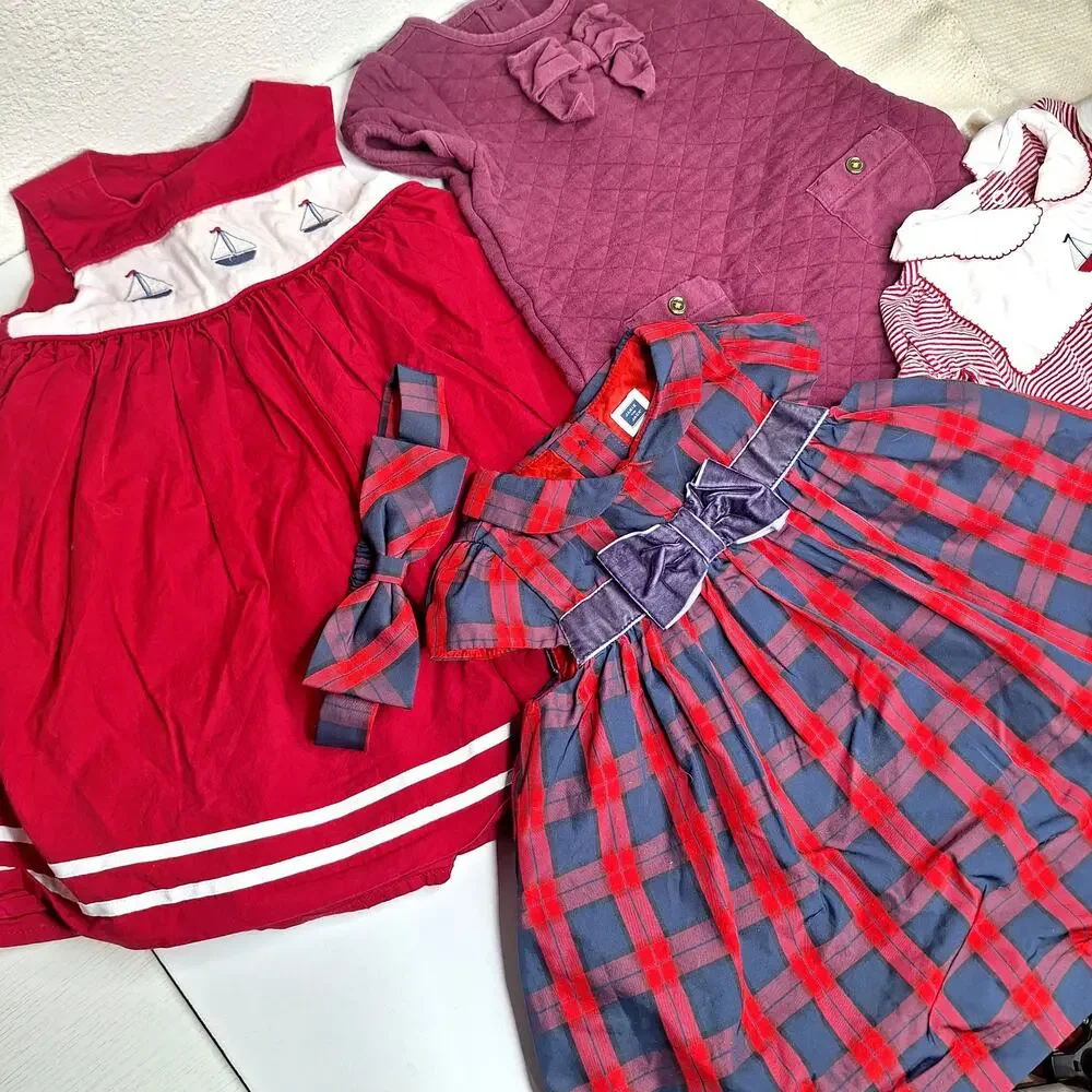 Janie and Jack Baby Lot 6-12m Dresses Plaid Holiday Outfit Sailor Sweater Romper